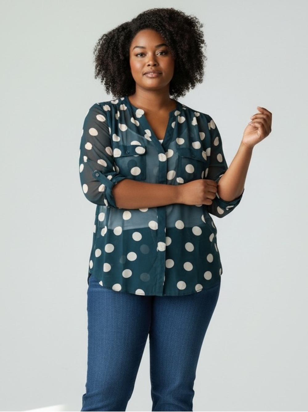 LOFT Outlet teal green Polka Dot Sheer Blouse Medium”